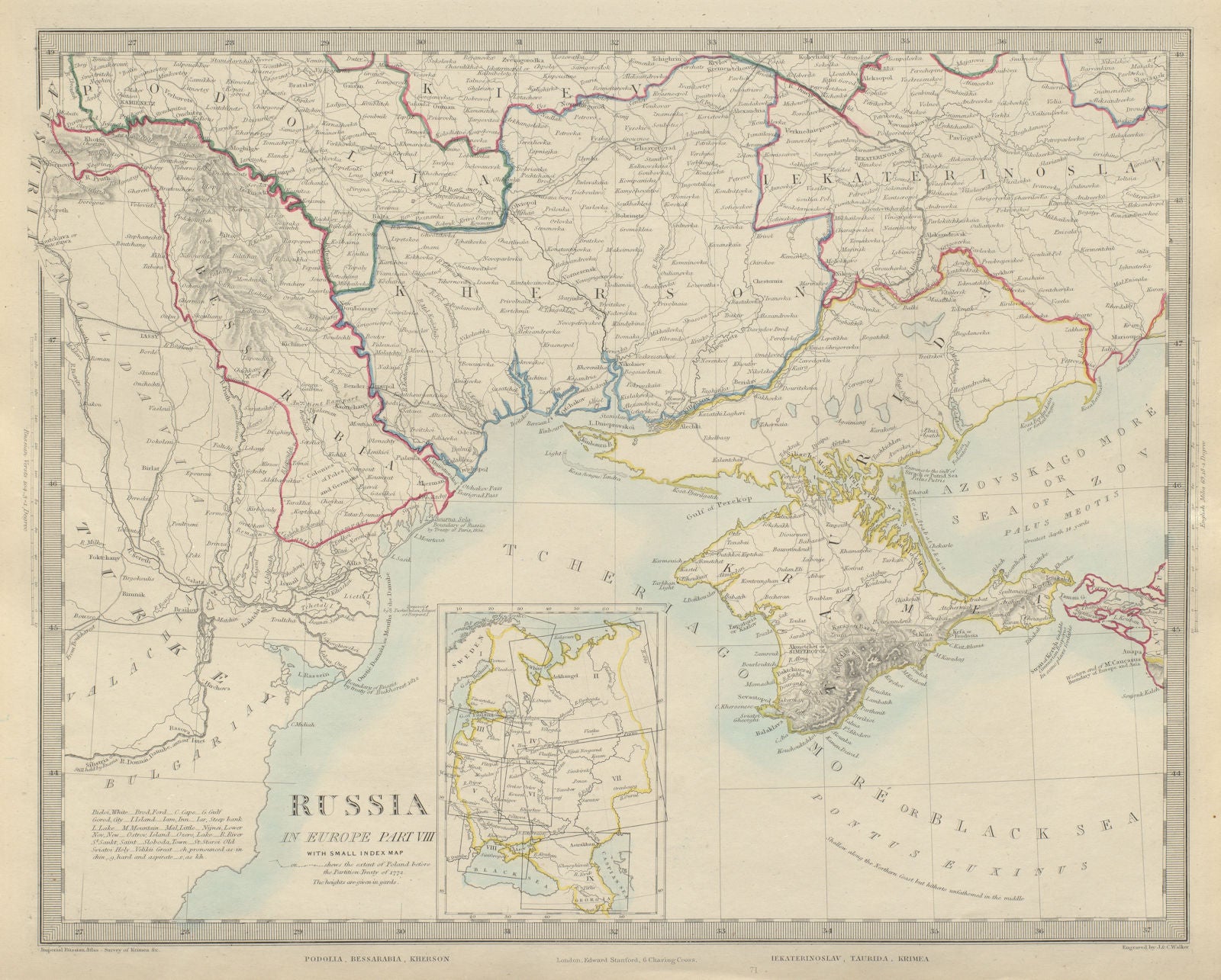 UKRAINE MOLDOVA. Podolia Bessarabia Kherson Taurida Crimea Kiev. SDUK 1874 map